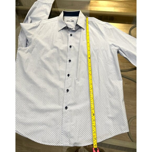 Tasso Elba Mens Long Sleeve Button-Up Shirt Slim Fit 100% Cotton Blue & White LG - Picture 4 of 6